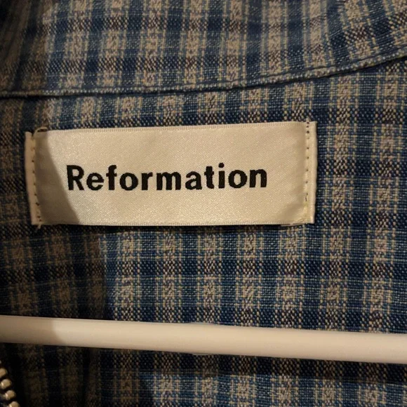Reformation Blue and White Plaid Jean Jacket - Picture 2 of 3